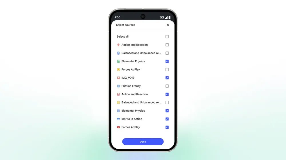 2025 年 11 月官方博客配图：在 App 里生成内容前勾选要使用的来源（早期界面）