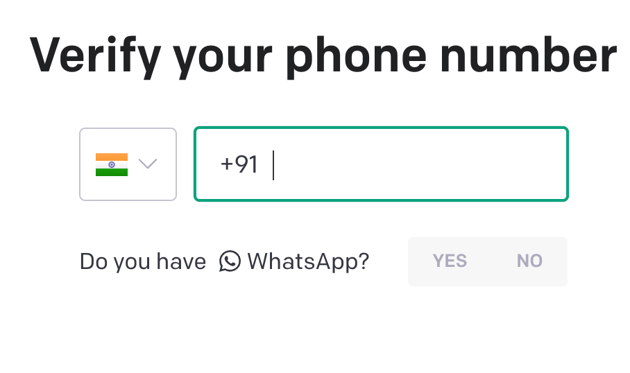 选择支持 WhatsApp 验证的国家后，界面会询问是否使用 WhatsApp 接收验证码（英文界面）