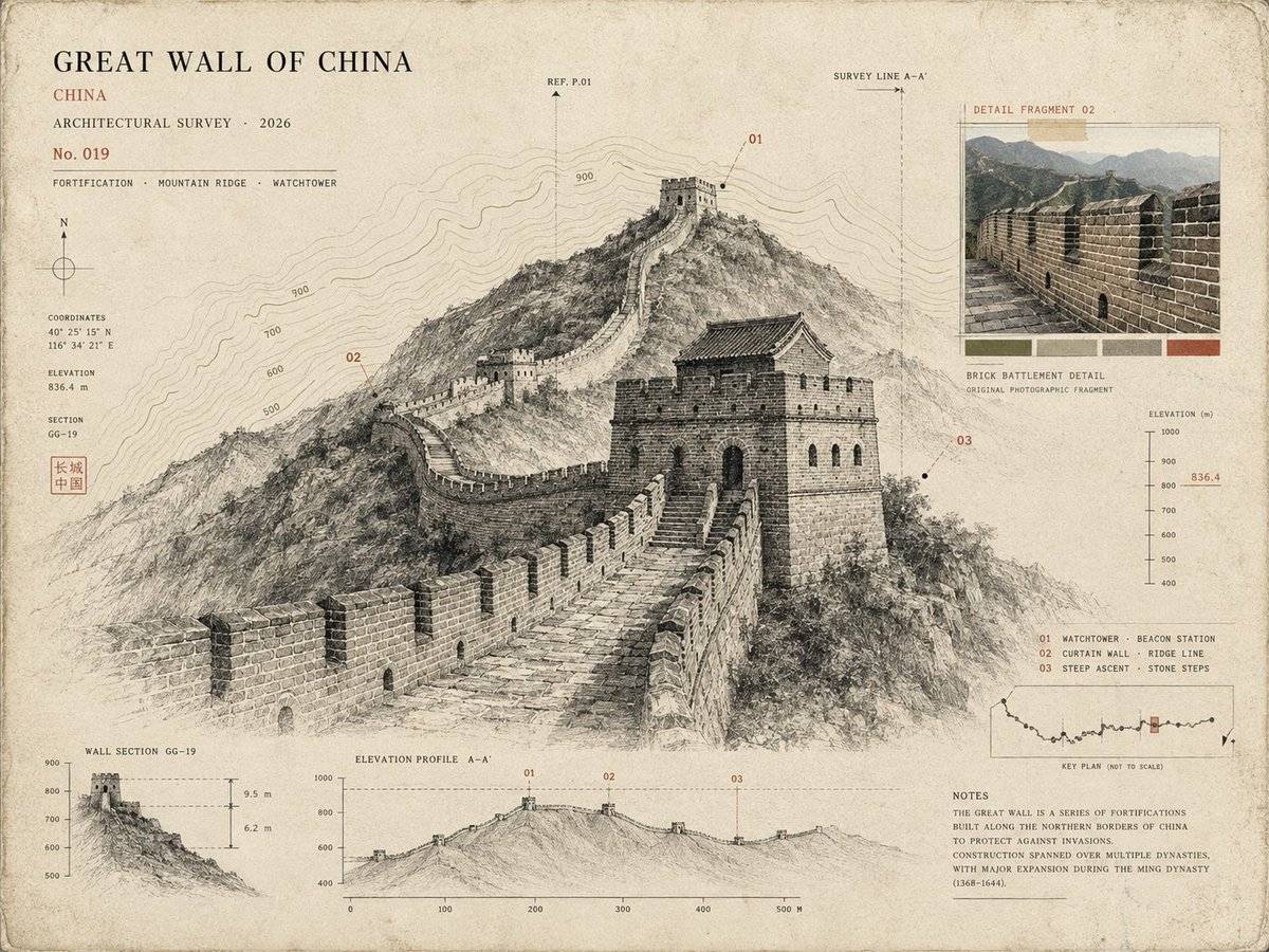 旅行照片轉建築檔案卡提示詞：博物館標本卡風格地標海報（gpt-image-2）