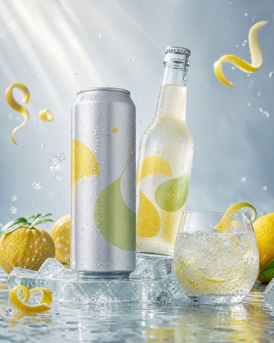 飲料廣告圖提示詞：柚子氣泡水罐裝 + 瓶裝的冰爽廣告大片（無品牌版）（gpt-image-2）