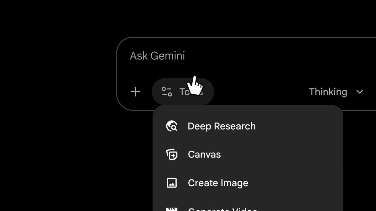 2025 年 12 月官方配图：当时 Deep Research 位于输入框「工具（Tools）」菜单中，和 Canvas、生成图片并列（早期界面，现在入口以帮助中心描述的「+」菜单为准）