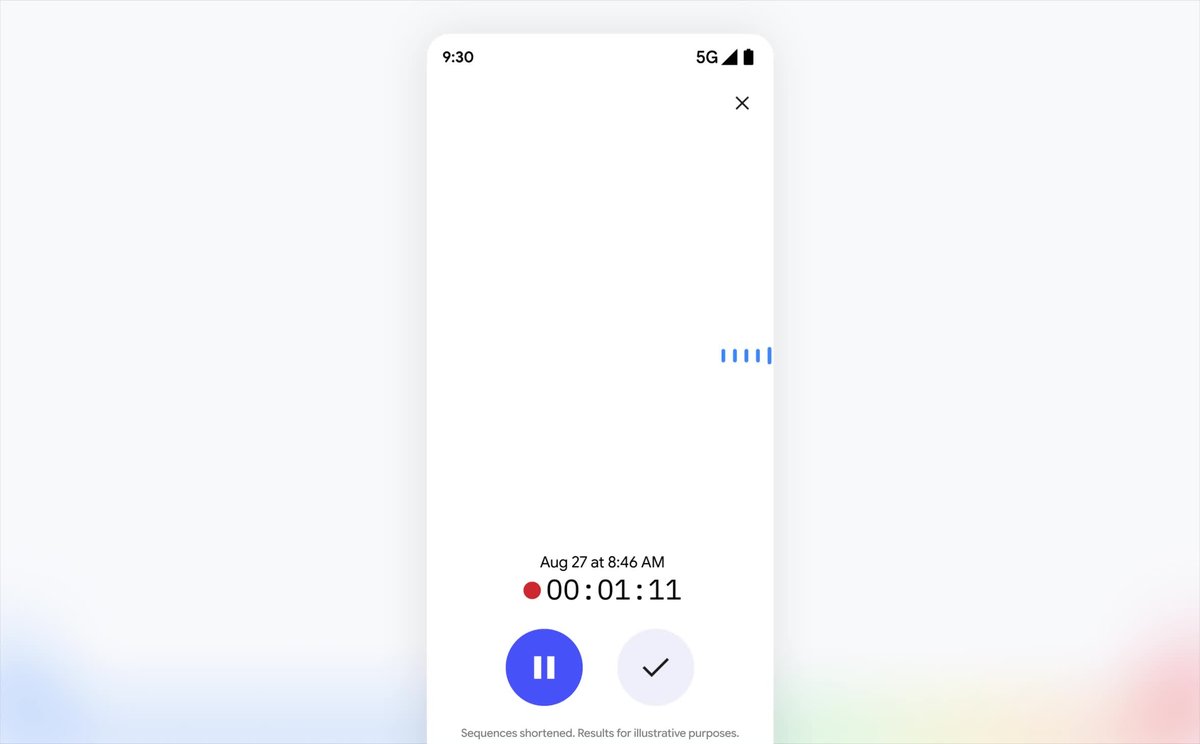 2026 年 9 月官方博客视频封面：App 里的录音界面，显示录音时间、暂停和完成按钮