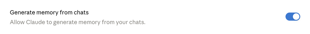 Settings → Memory 里的「Generate memory from chats」开关