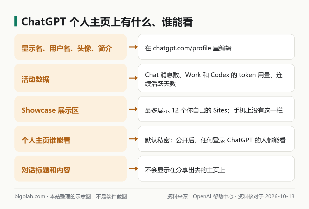 ChatGPT 个人主页上有什么、谁能看