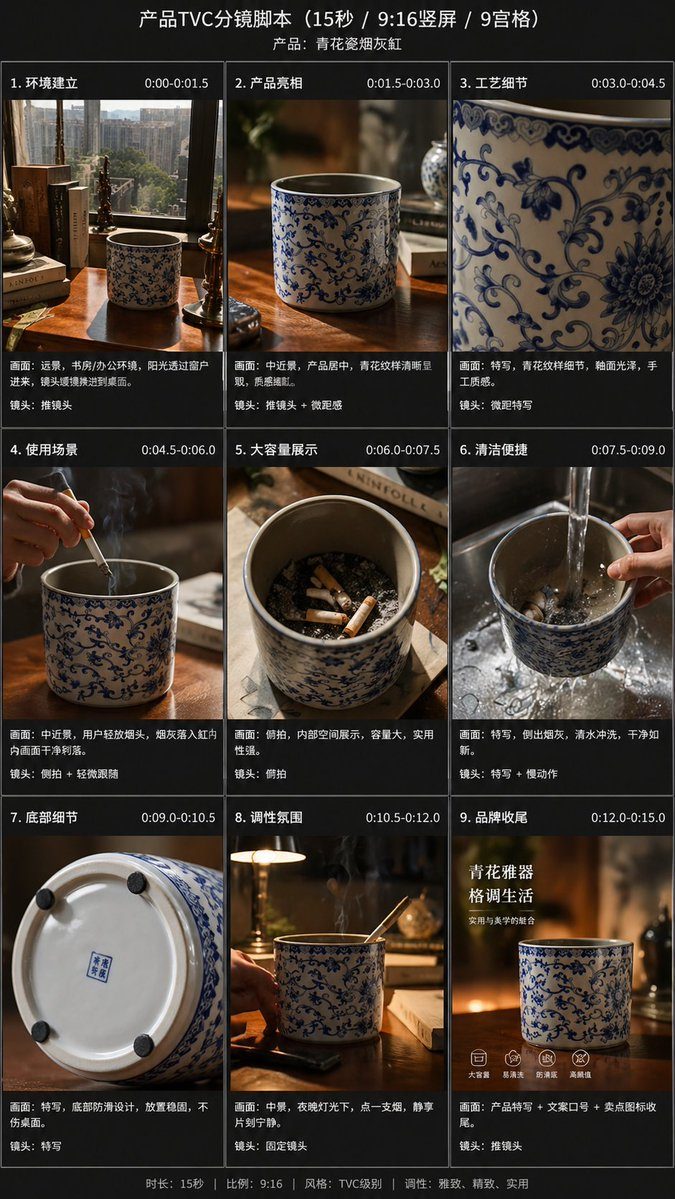 gpt-image-2 分镜提示词：一张产品图生成 9 宫格 TVC 分镜脚本