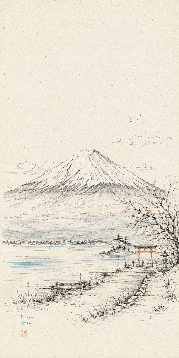 壁紙提示詞：紙本鋼筆細線風景速寫，大留白 + 幾處點色的旅行手稿風（gpt-image-2）