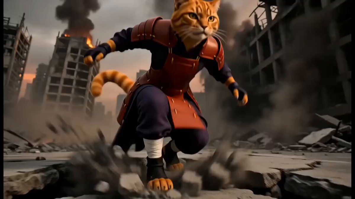 seedance 提示詞：擬人老虎武者廢墟城市打鬥（3D 動作大片 · 騰空—特寫—爆炸落地）