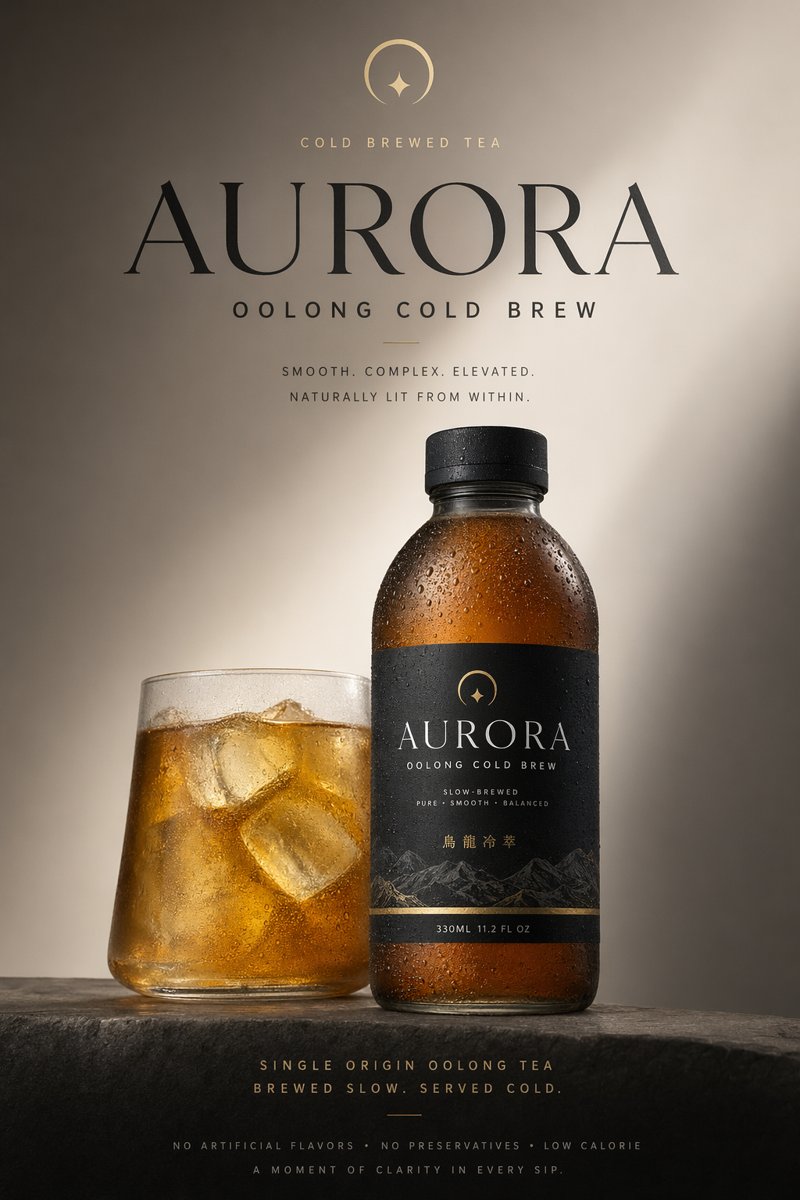 AI海報提示詞：極簡高端飲品主視覺海報（瓶身 + 冰杯 + 冷凝水珠，可換任意產品）