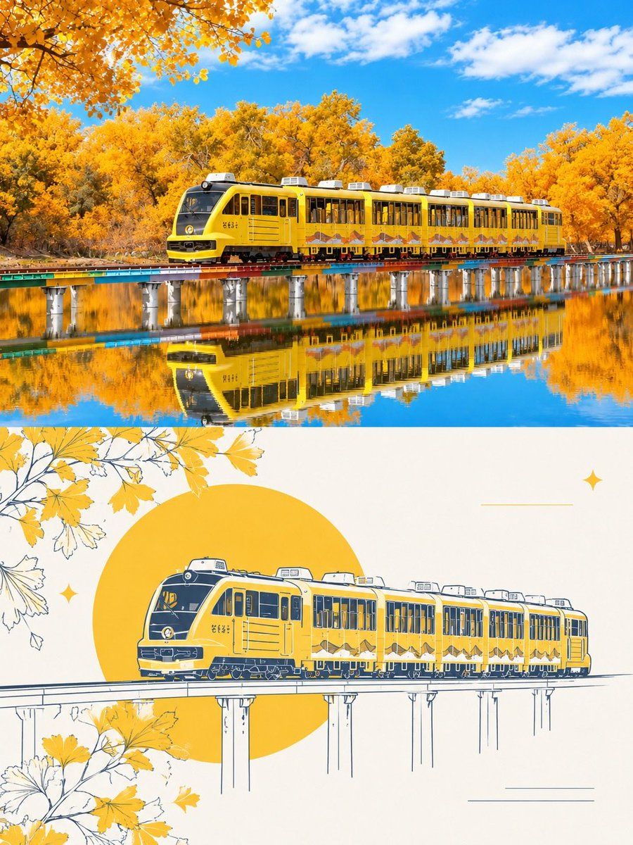旅行海报提示词：上半写实风景、下半蓝线条插画的双联旅行海报（gpt-image-2）
