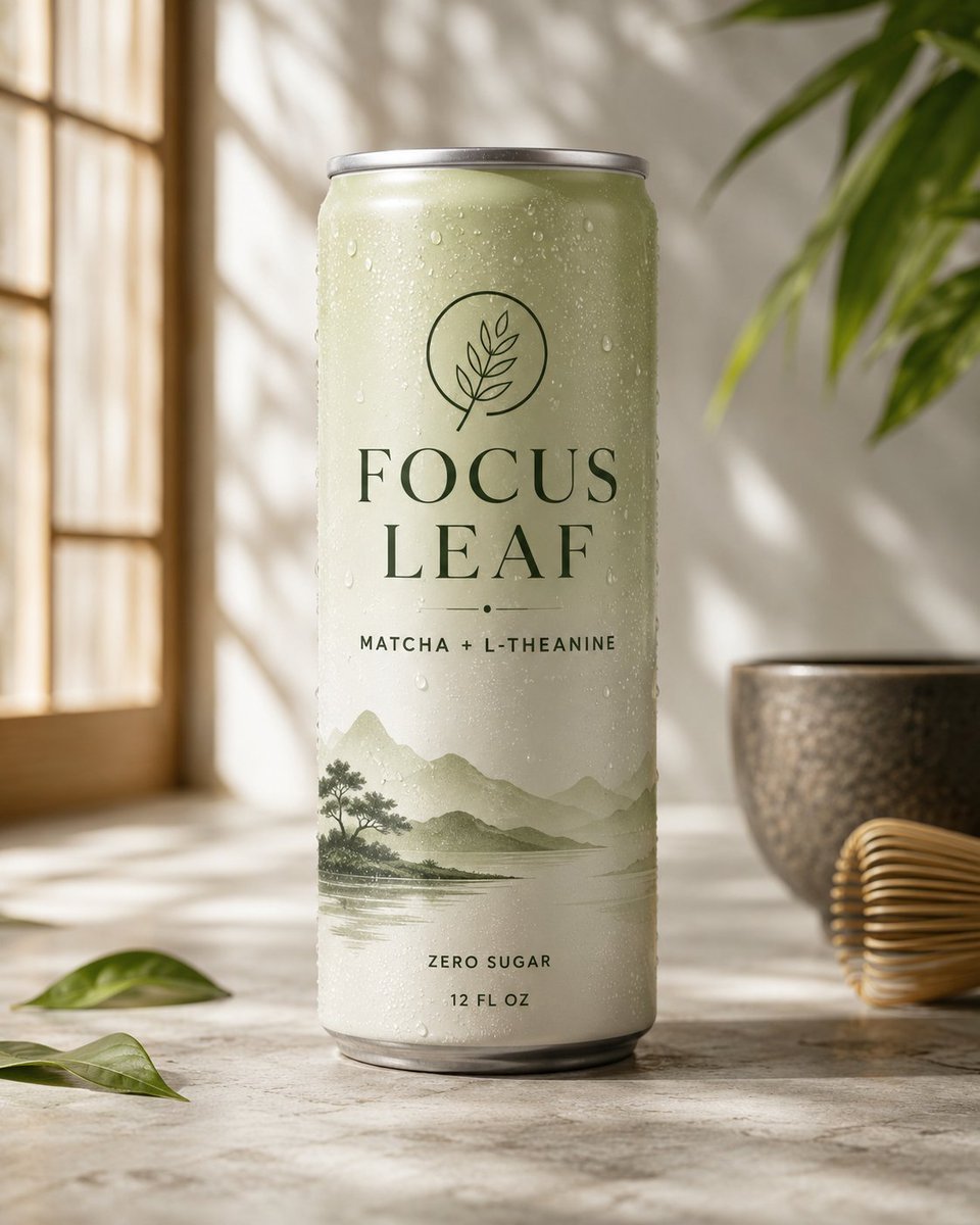 ai包装设计提示词：抹茶饮料铝罐概念样机，水墨远山罐身 + 晨光石台场景（gpt-image-2）