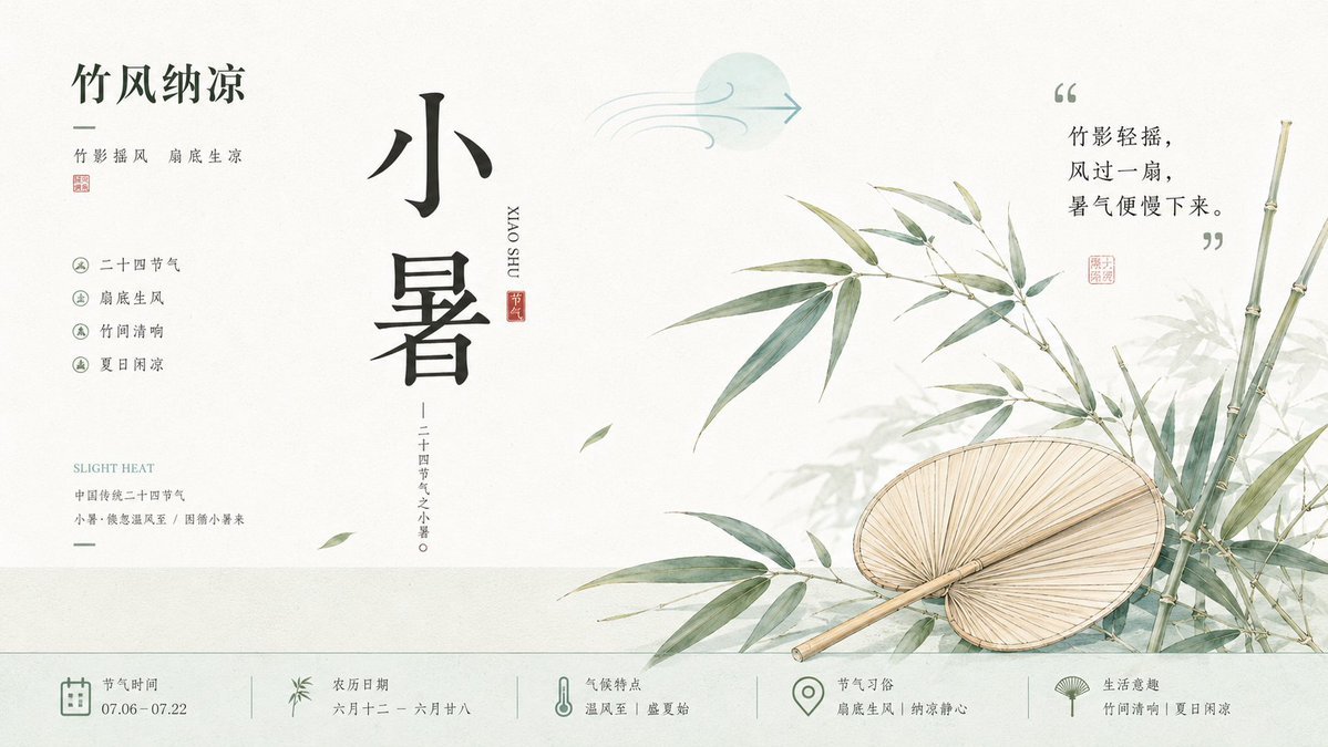 節氣海報提示詞：一個節氣連出 10 張不同版式的國風插畫海報（小暑示例）（gpt-image-2）