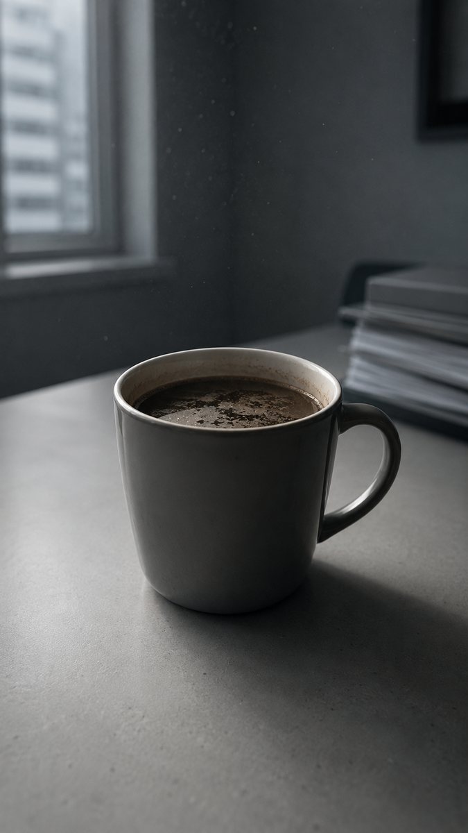 可灵提示词：咖啡前后对比广告（隔夜冷咖啡 → 现冲一杯热气腾腾 · 竖屏 6 秒）