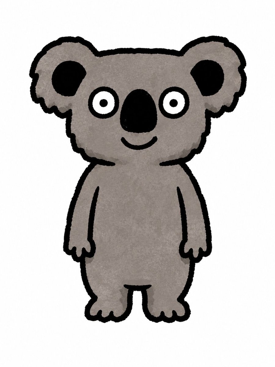ai吉祥物设计提示词：蜡笔粗描边的呆萌考拉，幼儿绘本风的极简动物角色（gpt-image-2）