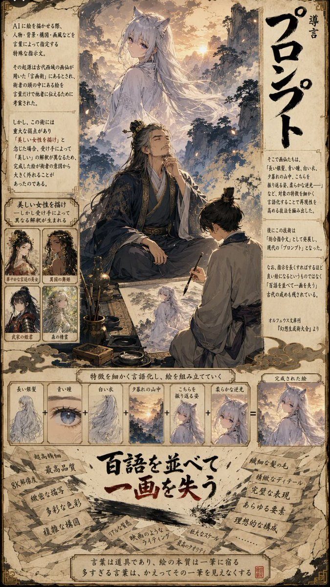 AI漫画提示词：一页漫画讲清一个概念（古风漫画科普信息图）