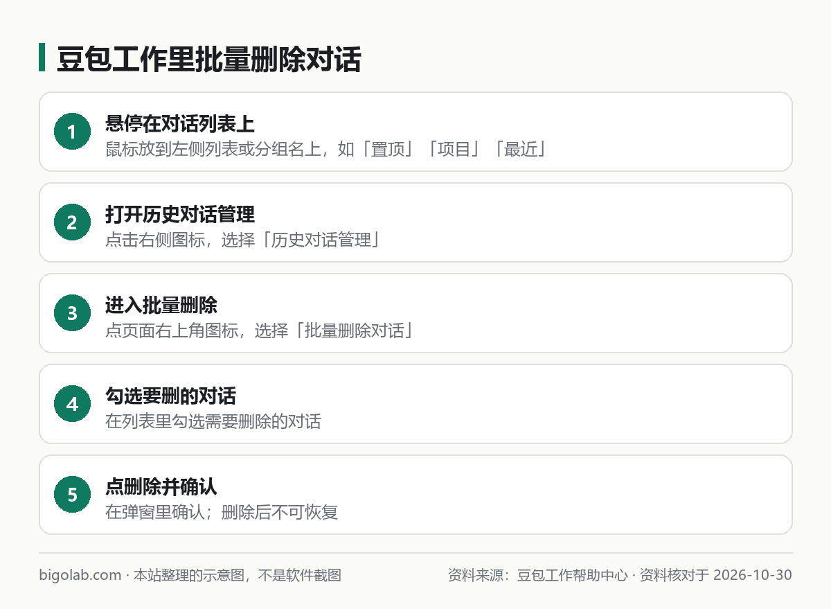 豆包工作里批量删除对话